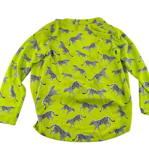 Ann Taylor Factory Petite XSP Lime Green Cheetah Print Drape Cardigan Blouse - Picture 5 of 6